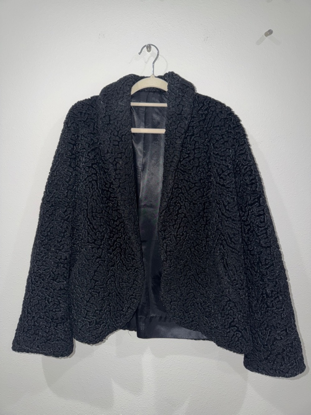 Black Women's Faux Curly Wool Coat Jacket